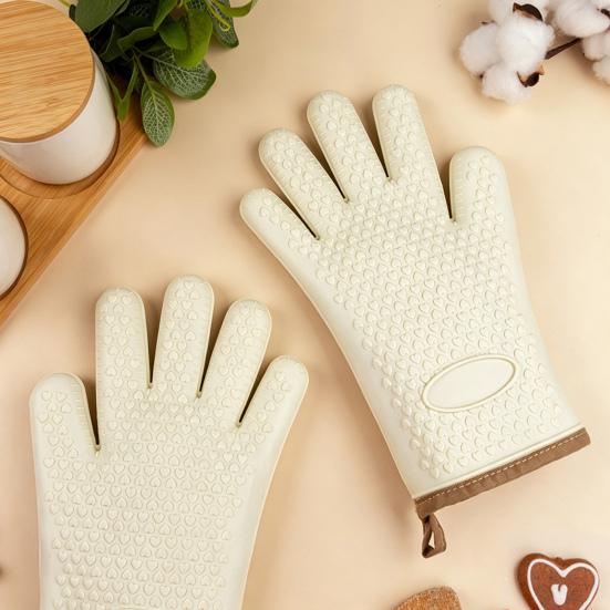 2Pcs Insulated Gloves Silicone Heat Resistant Oven Gloves Non-Slip Waterproof Machine Washable Kitchen Gloves for Baking Cookin