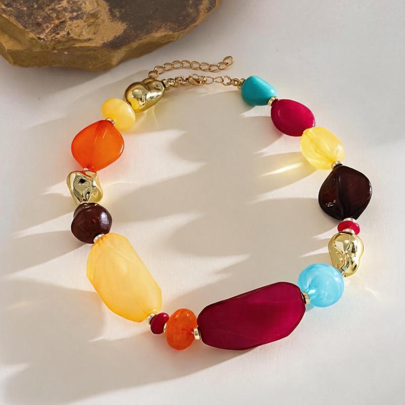 Bohemian Kleurrijke Acryl Kralen Choker Ketting Voor Vrouwen Mode Statement Sleutelbeen Ketting Esthetische Y2K Nek Sieraden