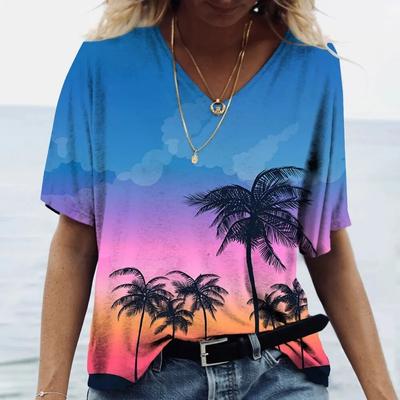 Havajské tričko Dámský top top s výstřihem do V s krátkým rukávem Kokosový potisk Tričko Dámské oversized oblečení Dovolená Dámský top