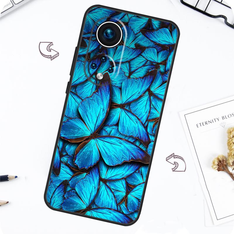 Luxury Blue Butterfly Butterflies Case For Honor Magic 7 Lite 5 6 Pro Honor 200 50 70 90 Lite X8b X9a X8a X8 X9 X9c X9b Cover