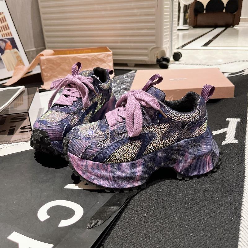 Fashion New Women Sneakers Luxury Crystal Flats Platform Sport Shoes 2025 Trend Winter Fashion Shoes Lace Up Walking Running Zapatos