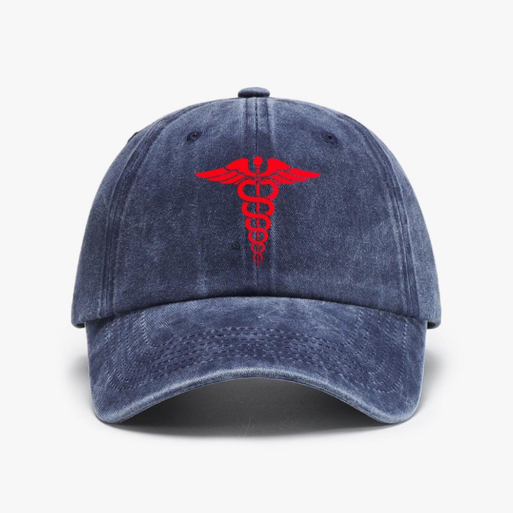US Combat Medic Tactical Caduceus Washed Denim Baseball Cap Adjustable Solid Color Distressed Hat