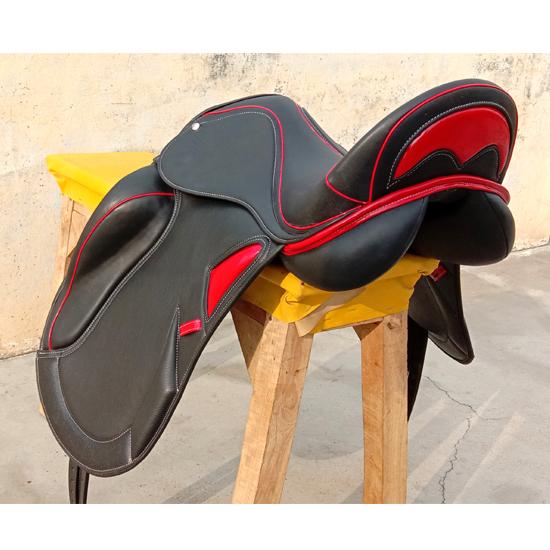 New Red Black Leather Dressage Monoflap Changeable Gullets Horse Saddle, Size 16", 16.5", 17", 17.5", 18"