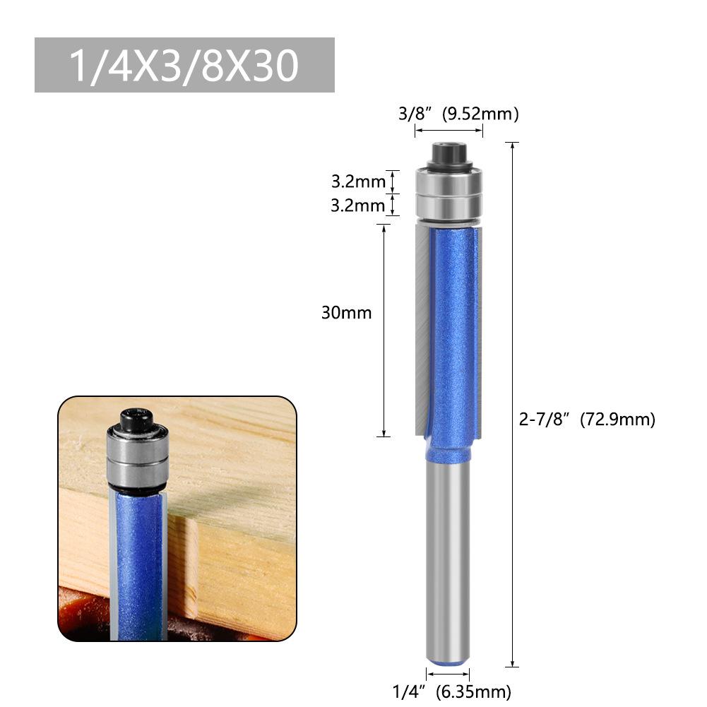 Shimmering Silver Blue Woodworking Double-Edge Trimmer with 6/6.35 Shank & Double Bearing Bakelite Milling Cutter