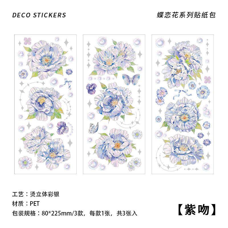 

3 Pieces Large - size Flower Long - strip Stickers, Exquisite Rose & Peony Patterns, Ideal for Journal Decoration & Scrapbooking