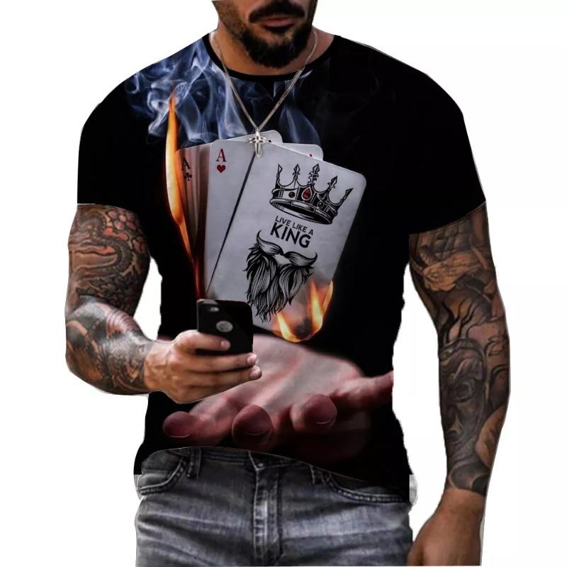 Men's 3D Printed Street Fashion T-Shirt Poker Card Printing Short Sleeve O-Neck Pullover Casual Top