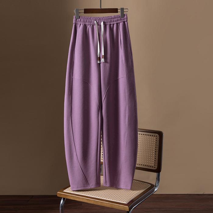 2024 Women's Korean Wide-Leg High-Waist Velvet Pants - Autumn/Winter Collection with Drawstring and Loose Fit.