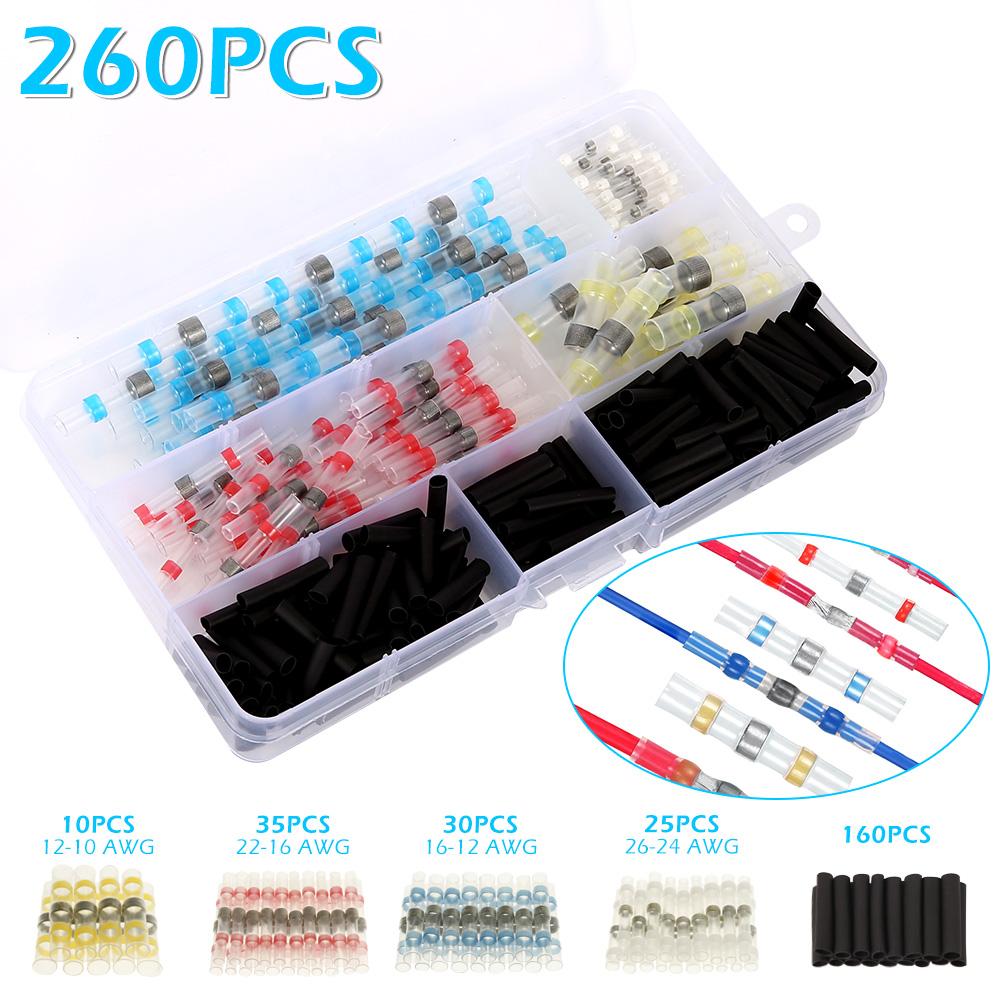 260Pcs Solder Seal Wire Connector Heat Shrink Butt Connector Waterproof Insulated Electrical Wire Terminal Solder Sleeve Sealed