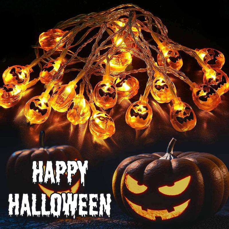 Halloween 20/40/80LED String Lights USB+Battery-Powered Spooky Pumpkin Lanterns Fairy Lights Outdoor Home Party Decorations