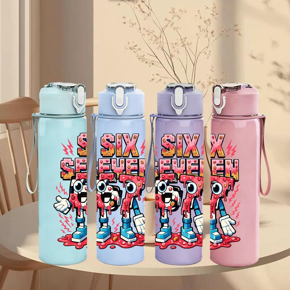 1PC Six Seven Retro Graffiti Art 750ml Color Plastic Sports Water Bottle Leakproof Flip Straw Lid Suitable for Sports Office Home Use