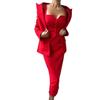 Herbst 2025 Europäisches & Amerikanisches Rotes Revers Einreihiges Hosenanzug-Set für Damen