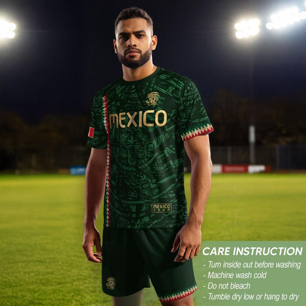 Men's Classic Crew Neck Short Sleeve Soccer Jersey Mexico Inspired Geometric Print Athletic Fit Tee Shirt Mexico Sizing