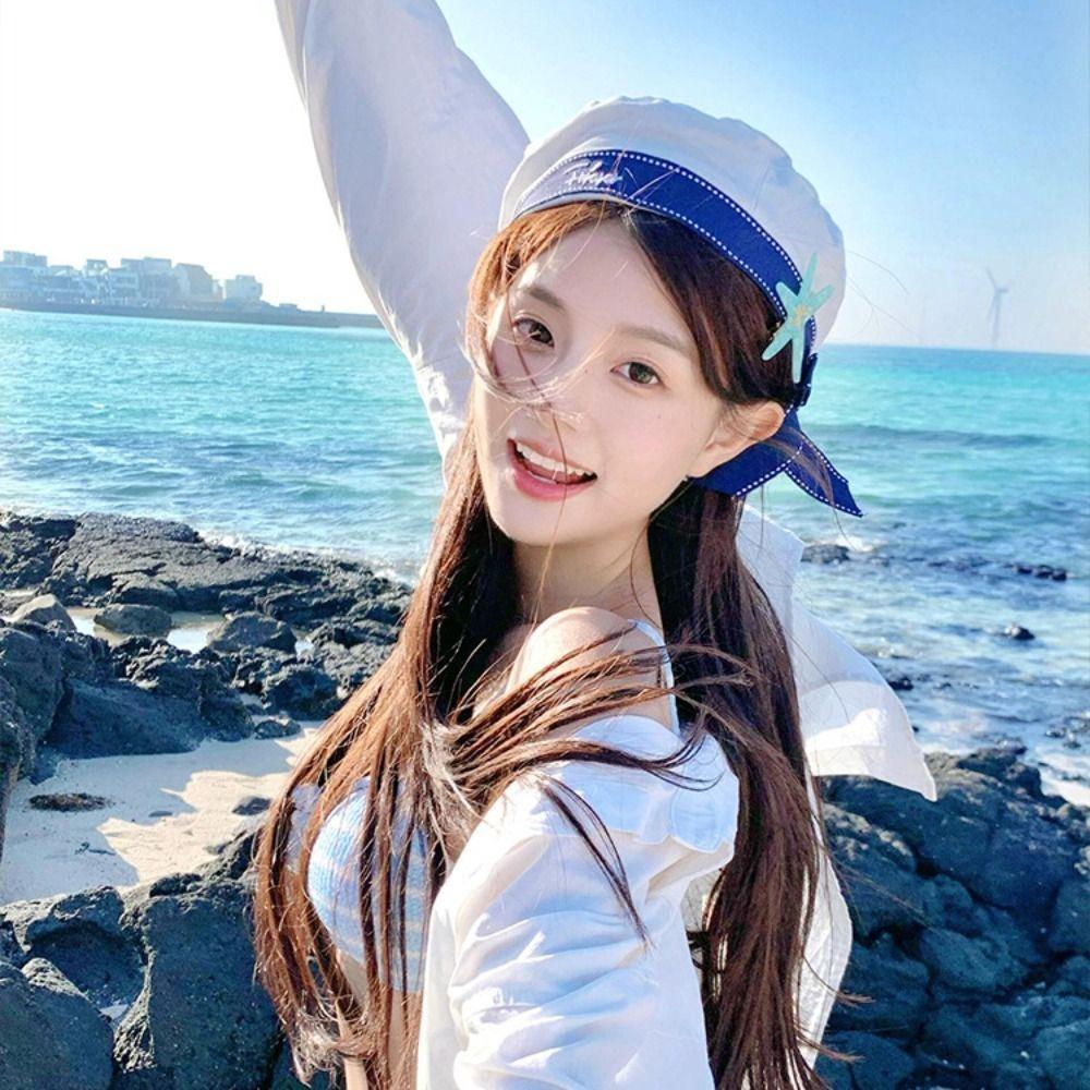 Sweet White Sailor Hat Korean Style Octagonal Cap Casual Painter Hat Spring Summer