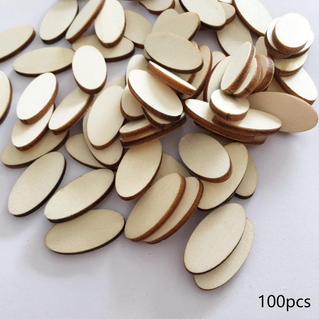 100 Pieces Rustic Wooden Oval Slices Supplies Cutout Decor Wood Plaques Blank for Thanksgiving Painting Writing Party Christmas