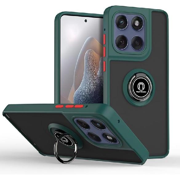 QUIETIP Case Compatible with Motorola Edge 50 Fusion,TPU + Hard PC Shockproof Magnetic Ring Car Mount Stand Cover,Black