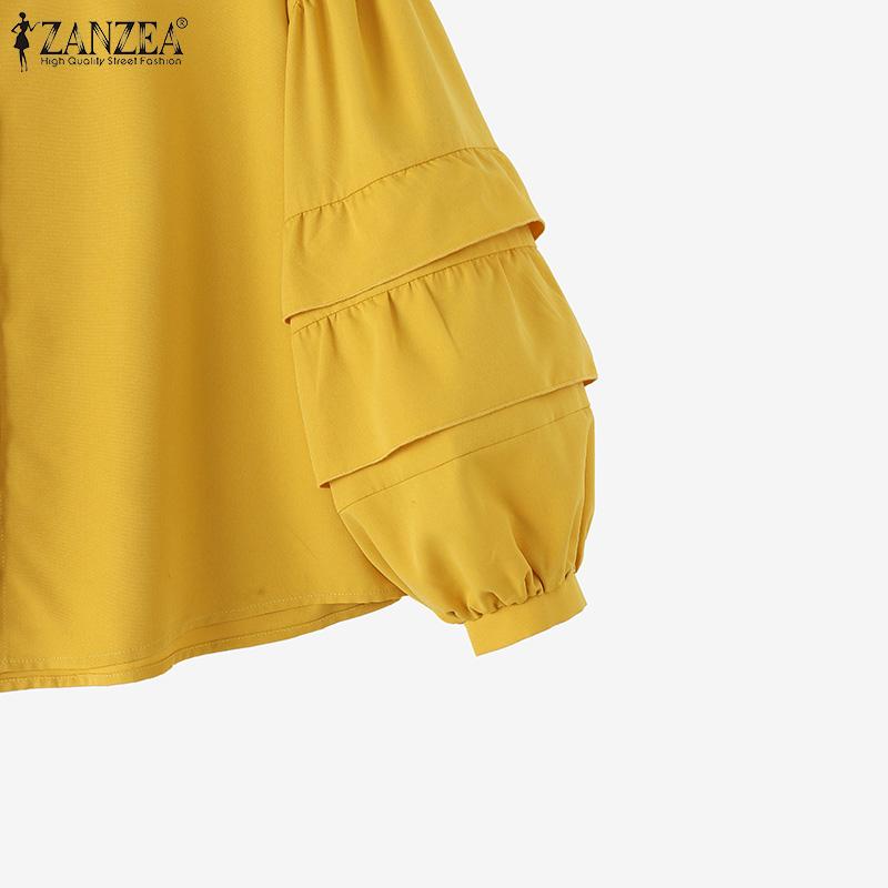 ZANZEA Cămăși cu mânecă lungă cu volan, vară, cu gât rotund