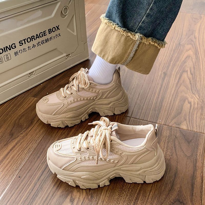 Wheat Ear Dad Shoes Women's Ins Tide Spring Explosion Breathable Versatile Thick Sole Heightening Little White Sports Shoes