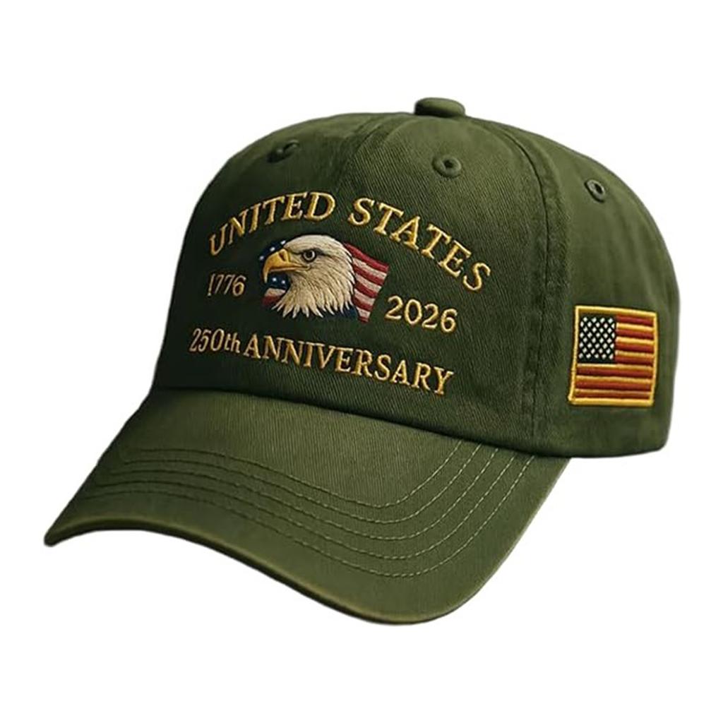 US 250th Anniversary Soft Embroidery Peak Cap Breathable Retro Printed Baseball Hat for Activities Hiking Camping Picnic