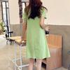 Summer new V-neck button short-sleeve dress, solid color, versatile elegant A-line skirt, slimming mid-length skirt