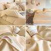 Cotton Double Bedding Set with Beautiful Edge Suitable for Western and Japanese Style Solid Includes Duvet Fitted and and Dust Milk Tea 100% 4-Piece