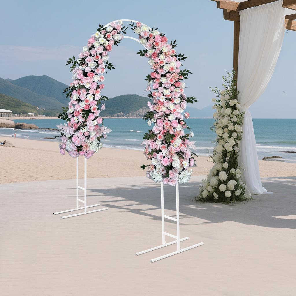 White Metal Wedding & Party Arch Stand, 150x220cm Large Sturdy Steel Structure w/ Base, 22lbs Load-Bearing for Balloon Backdrop