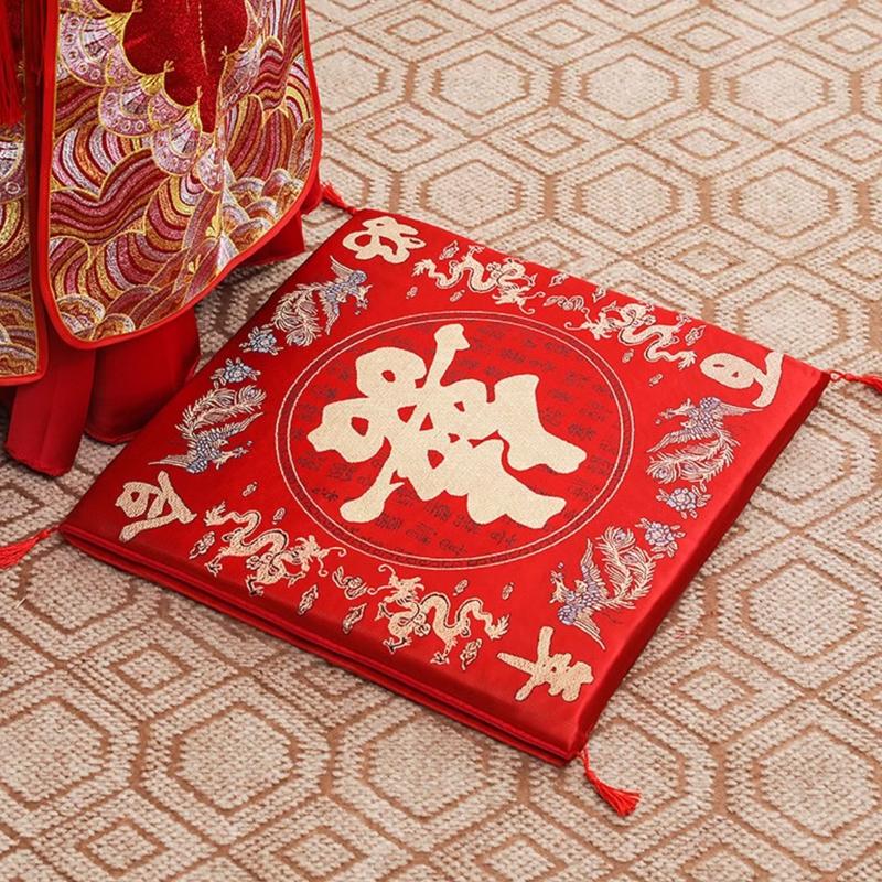 42cm 2 peças Cerimônia do Chá de Casamento Chinês Vermelho Dupla Felicidade Dragão Fênix Almofada de Joelhos Decoração de Casa Presentes de Casamento