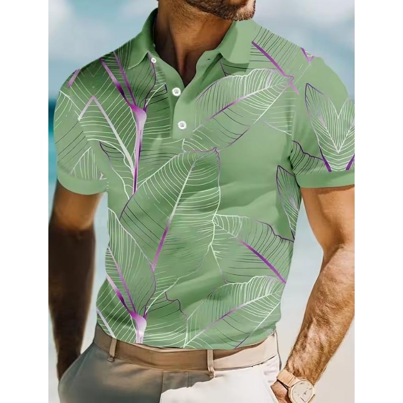 Men's 3D Print Leaves Polo Short Sleeve Polo Shirts Collared Shirts Casual Resort School Outdoor Daily Wear Vacation Wear