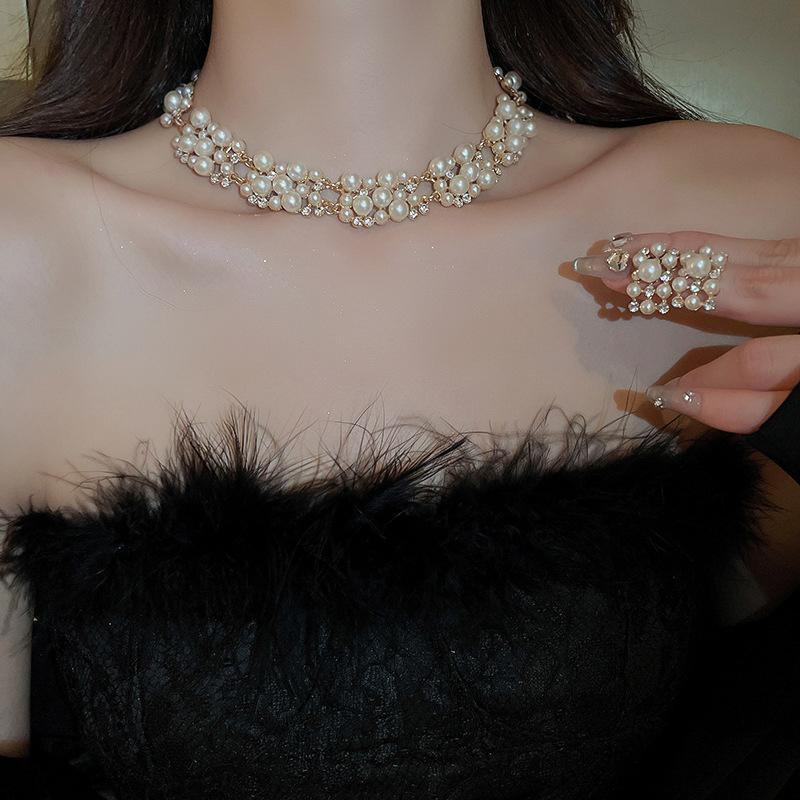 Set Colier Cercei Dreptunghiulari cu Perle 3 Bucăți Colier Choker Vintage Accesoriu Seturi de Bijuterii de Lux Ușor Accesorii Nuntă