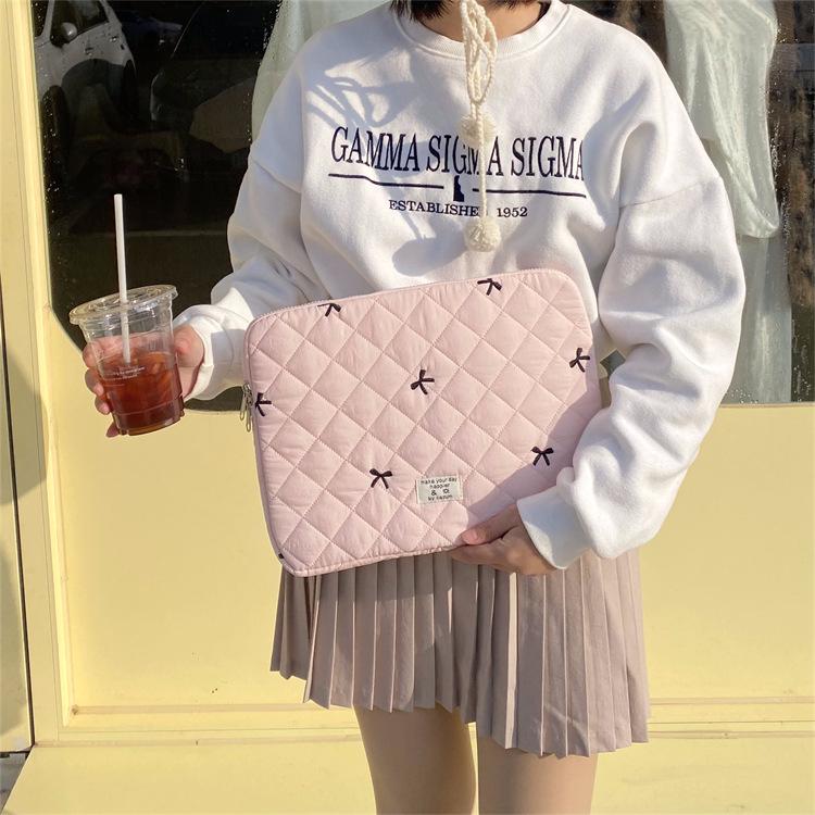 Korean Ins Style Cute Diamond Embroidery Bow Notebook Storage Bag (11/13/15 Inch)