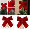 Christmas Tree Topper With Red Flannel Fabric Star And Bow For Holiday Decor