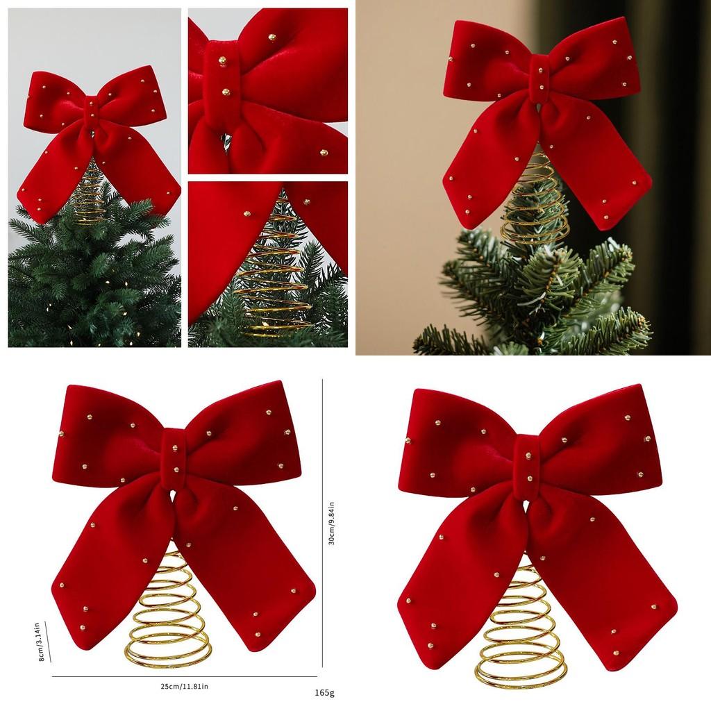 Christmas Tree Topper With Red Flannel Fabric Star And Bow For Holiday Decor