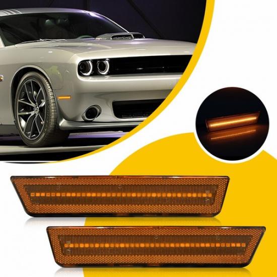 2PCS Amber Lens + LED Front Bumper Side Marker Light For Dodge Challenger 15-22