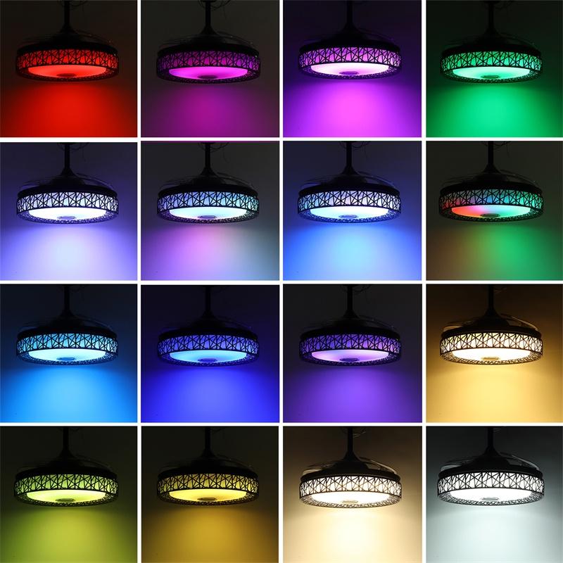 Led Invisible Blck Ceiling Fans Light 42" Retractable Blade Bluetooth Modern Folding Fan Lamp APP Remote Control Hanging Light