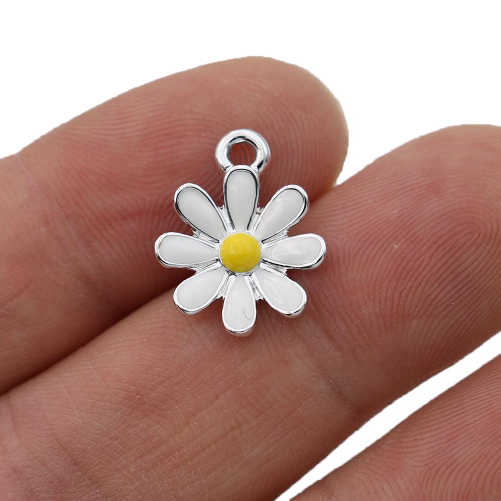 10Pcs Enamel Silver Plated Blue Flower Charm Pendant Jewelry Making Bracelet Necklace Diy Earrings Accessories
