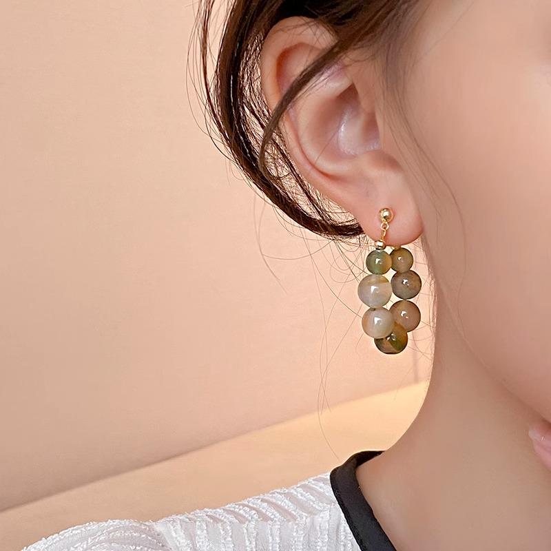 Retro Peacock Agate Jade Earrings with Irregular Marbled Texture