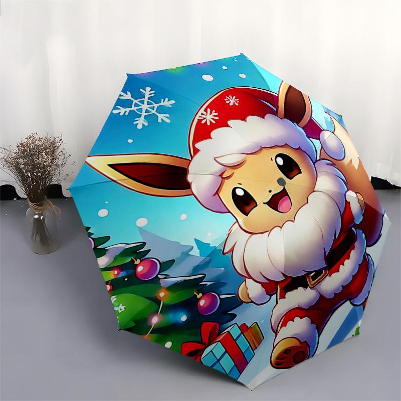 1pc Christmas Eevee Santa Claus Umbrella - Auto Open Close, Portable 3-Fold Design, 8-Bone Iron Frame, Outdoor Umbrella, Festive Gift for Fans, Travel