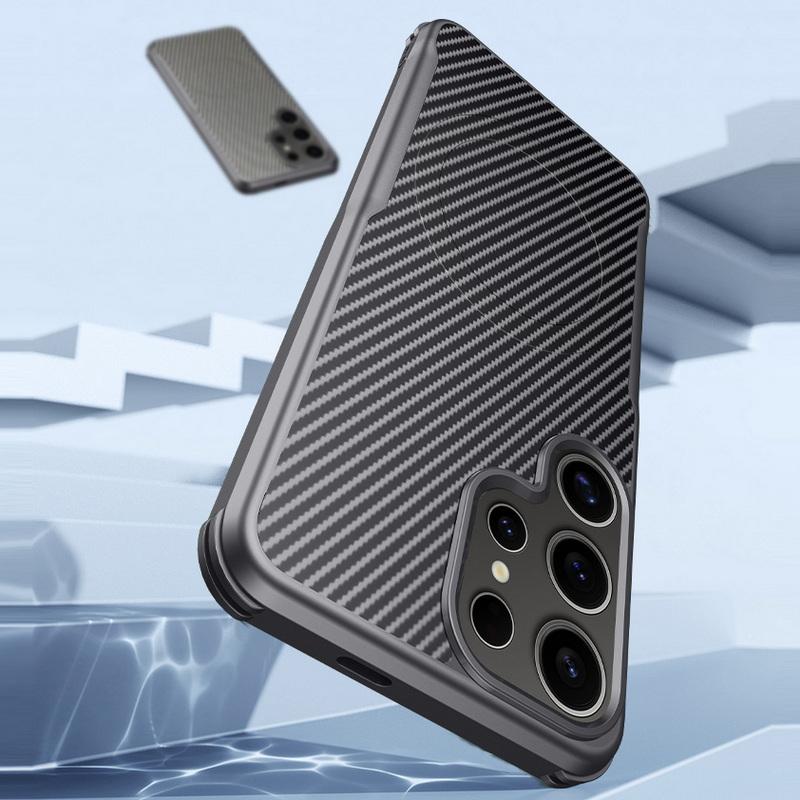 Carbon Fiber Texture Soft Magnetic Phone Case For Samsung S25 Ultra S24 Plus S23 TPU Hybrid Silicone Shockproof Slim Wireless Charge Cover