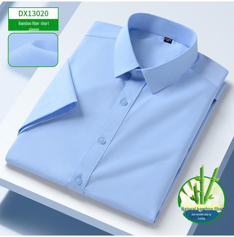 Pánská jednobarevná košile s krátkým rukávem z bambusového vlákna - Business Casual, Nežehlivá, Proti vráskám, Pružná