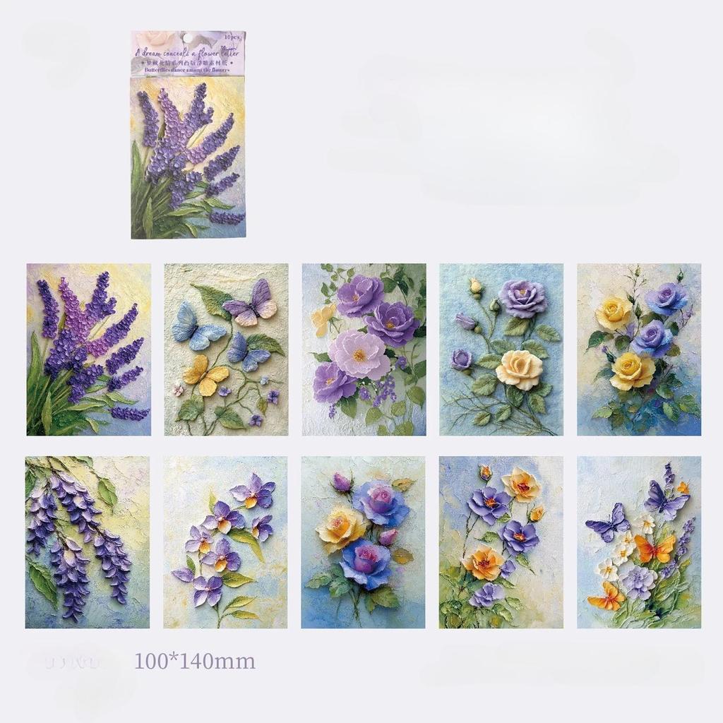 10pcs Relief Aesthetic Flowers Materials Paper DIY Scrapbooking Junk Journal Collage Photo Album Retro Background Paper