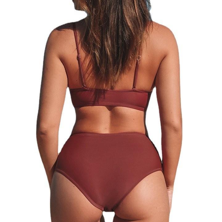 Solid Color Sexy Crossover Soft Cup Bikini - European and American Style Women's Swimwear