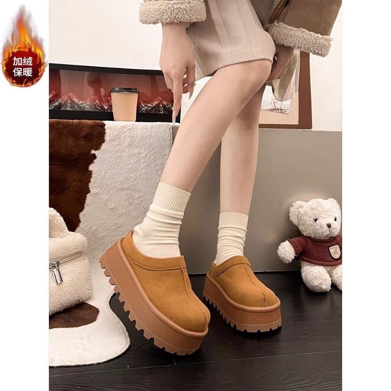 fur integrated gray thick-soled snow boots for women's winter new heightening, piling and thickening bag head drag