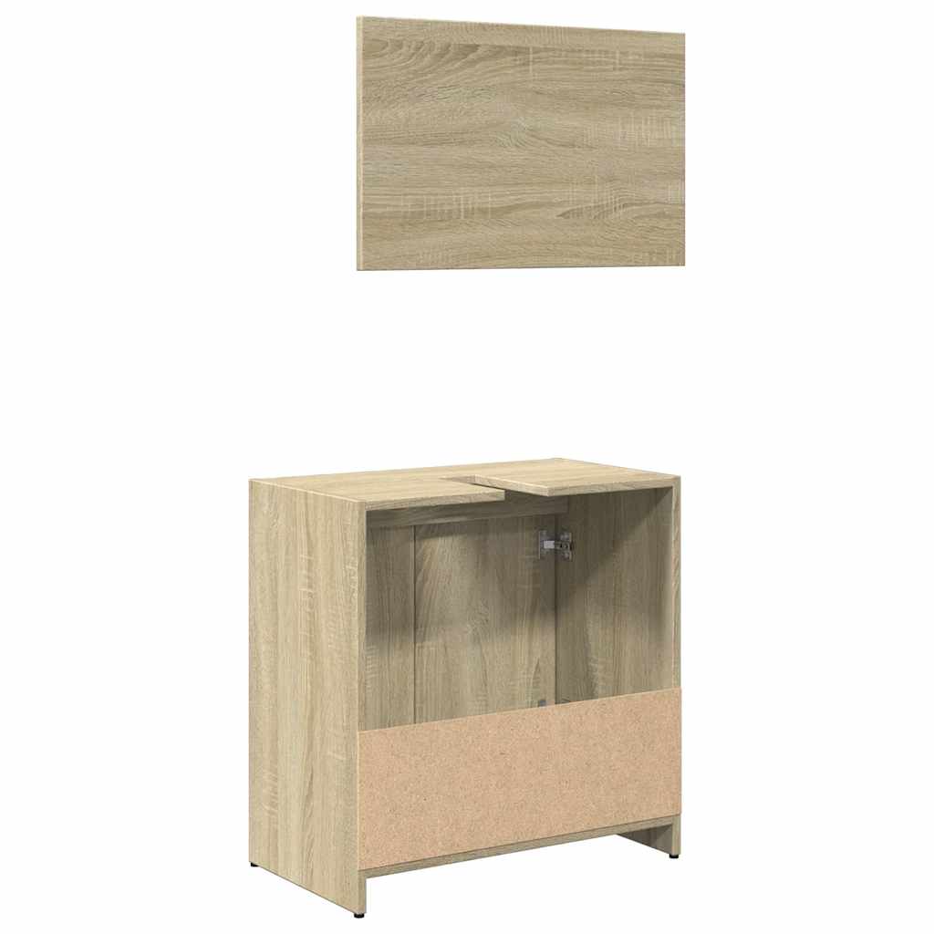2-teiliges Badmöbel-Set - Sonoma-Eichenholz-Materialien, Badezimmerspiegel und Unterschrank unter dem Waschbecken