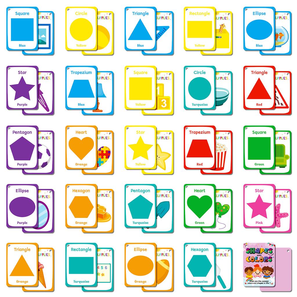 48PCS Geometry Cognitive Education Cards for Children's English Words Colors Shapes Flash Cards Enlightenment Educational Toys