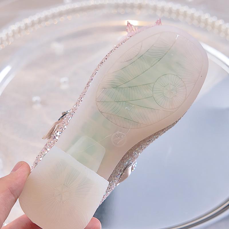 Nuove Scarpe Principessa Coda di Sirena di Cristallo 2025 per Bambine con Suola Morbida e Tacco Alto, Perfette per Abiti da Sera