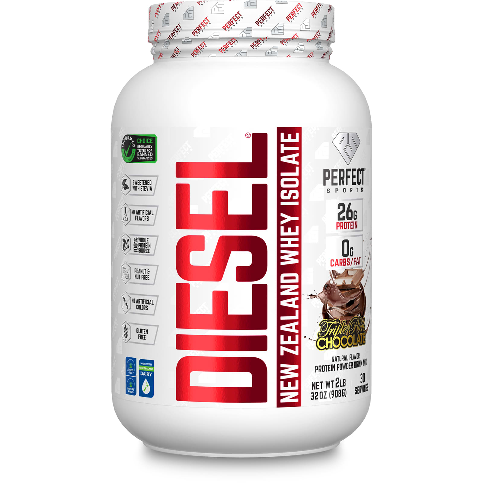 

PERFECT Sports, Diesel, New Zealand Whey Isolate, Triple Rich Chocolate, 908g (2lb)