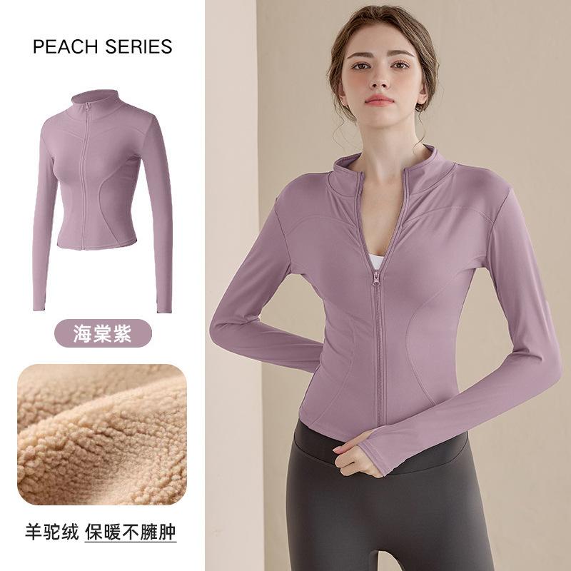 Fleece Yoga Clothes Women's 1011 New Spring Stand-up Neck Sports Jacket Cardigan Zipper Warm Fleece Running Top