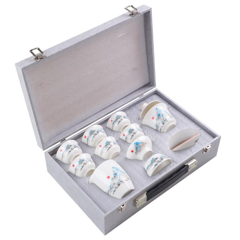 Baige Kiln Tea Set White Porcelain Ceramic Kung Fu Tea Set Household Teapot Gift Box Company Business Gifts