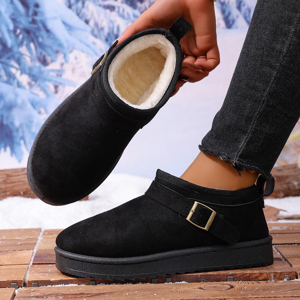 European and American women's large-size short snow boots women's winter new flat-bottomed velvet thermal cotton boots