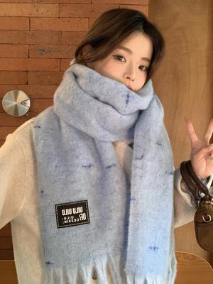 New Women'S Solid Striped Scarf Winter Warm Soft Fringe Shawl Korean Fashion Colorful Thick Wrap Scarves For Ladies Male Unisex