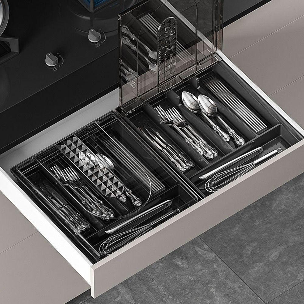 Large Capacity Silverware Drawer Organizer Plastic Cutlery Separation Trays Drawer